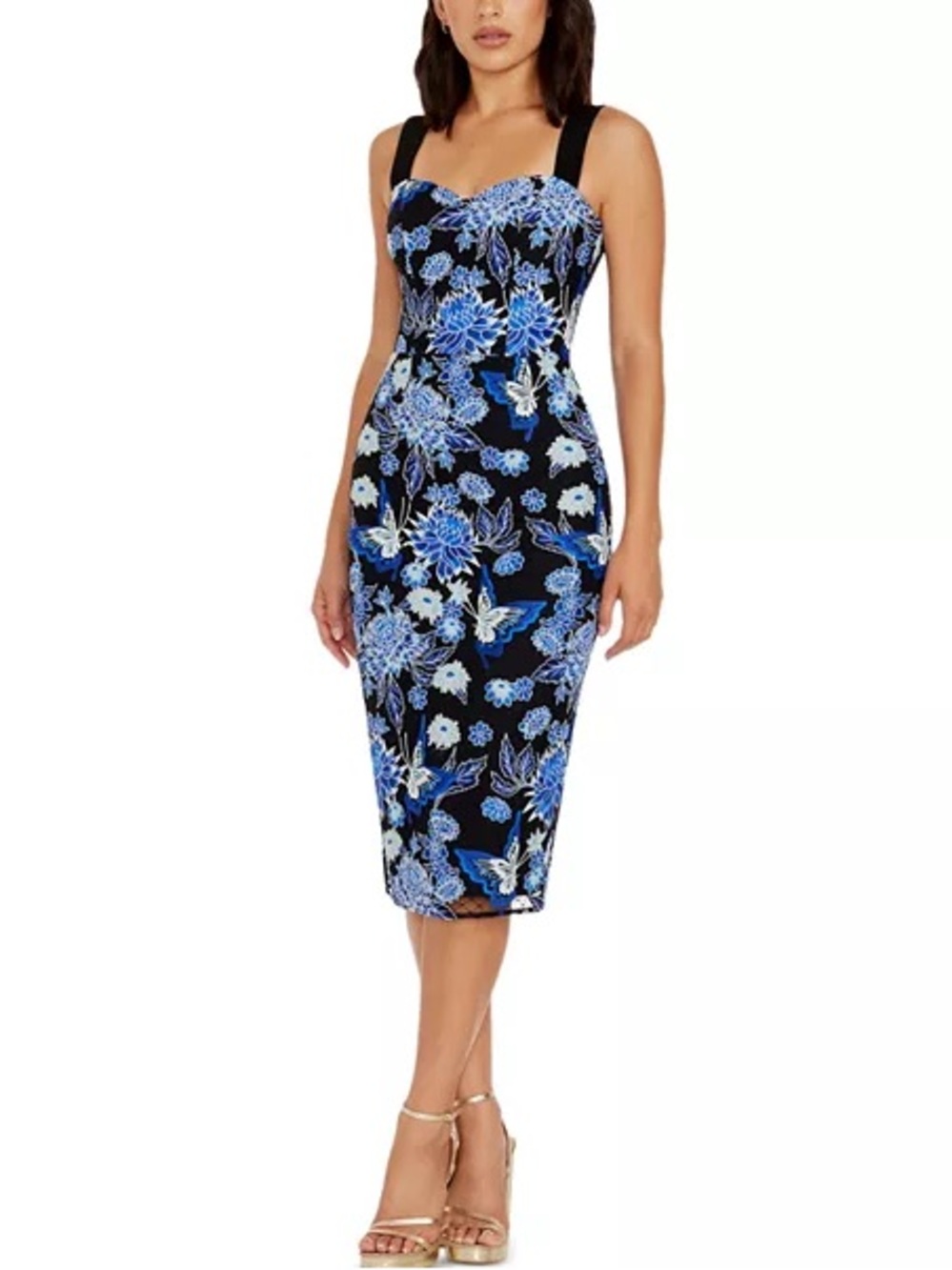 NWT Dress the Population Nicole Floral Butterfly Print Bodycon Dress Size 6